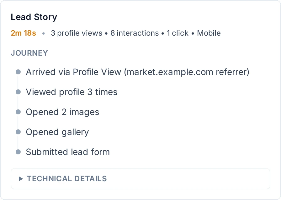 Current Lead Story component showing fictional activity associated with an enquiry