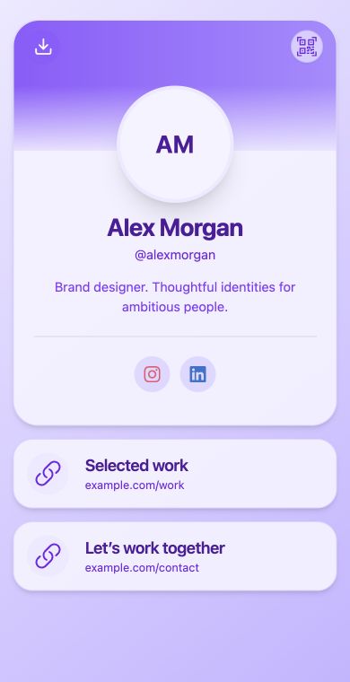 The same fictional Alex Morgan profile with the original violet Portrait look.