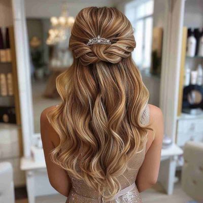 Romantic Half-Up Knot with Waves