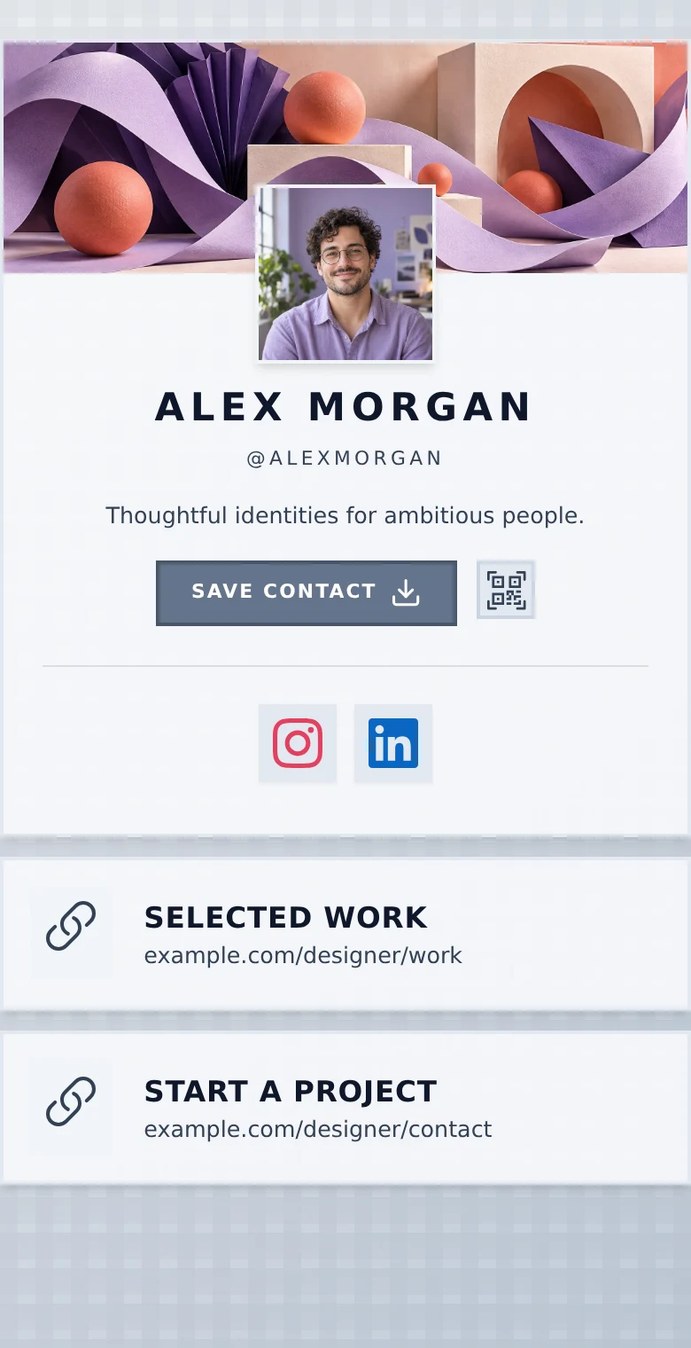 Alex Morgan’s profile: Slate · Editorial. The same introduction, Selected work, and Start a project links in every design.