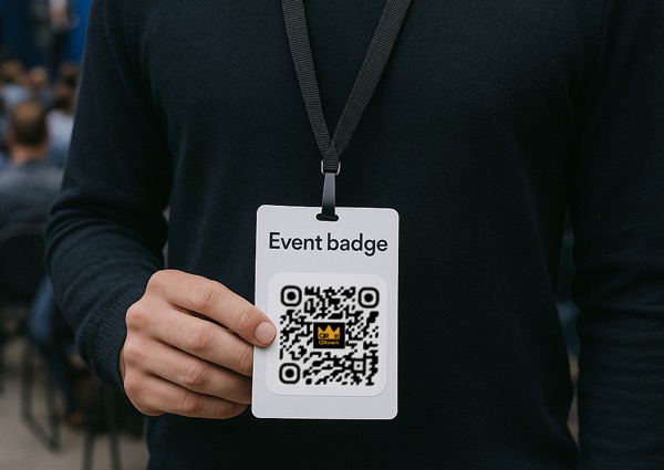 Event badge with QR to profile and links