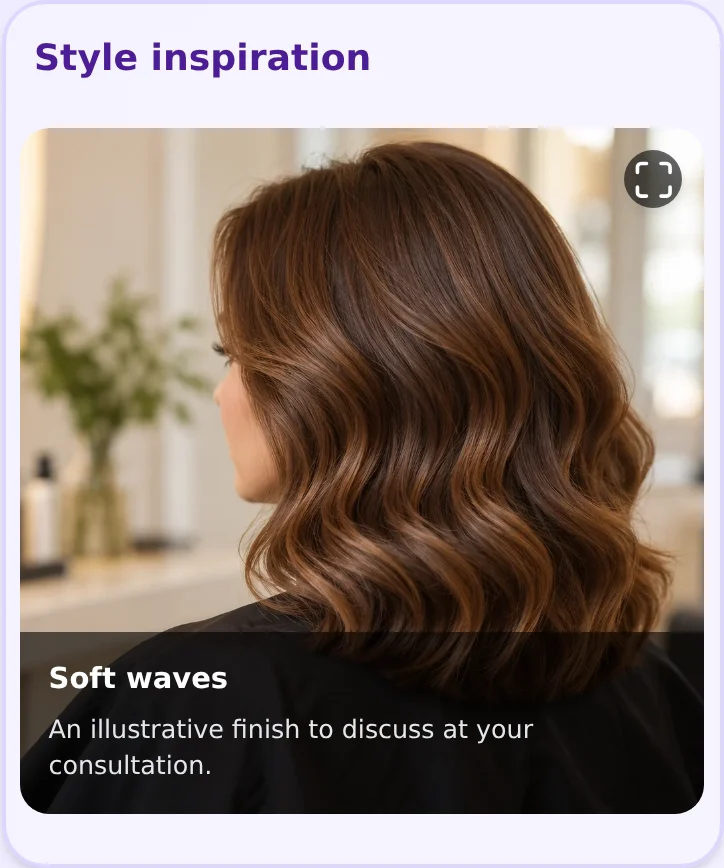 QRown gallery showing an illustrative soft-waves hairstyle.